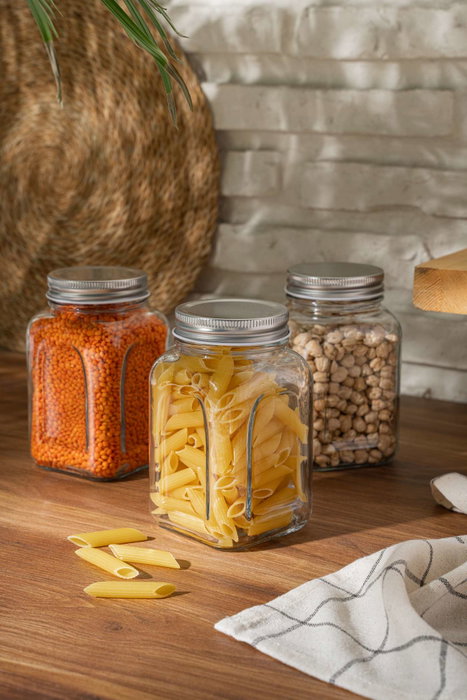 Hermia Juego de 3 Tarros de Vidrio SHY6603LU con Tapas Plateadas, 660 ml cada uno, Elegantes y Prácticos para Cocina